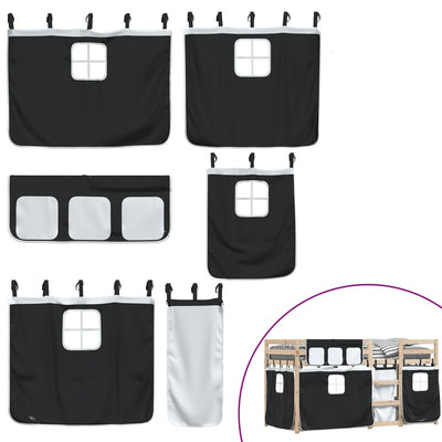 Mustavalkoinen parvisänky verhoilla Biza 80x200cm (mänty)