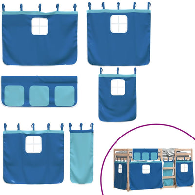 Sininen parvisänky verhoilla Biza 80x200cm (mänty)