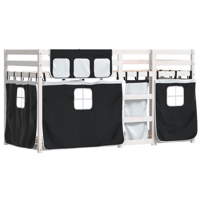 Mustavalkoinen parvisänky verhoilla Biza 80x200cm (mänty)