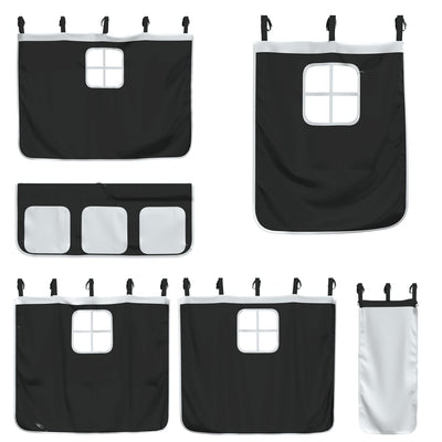 Mustavalkoinen parvisänky verhoilla Biza 75x190cm (mänty)