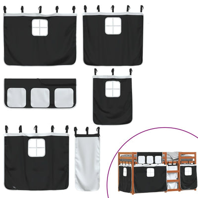 Mustavalkoinen parvisänky verhoilla Biza 80x200cm (mänty)