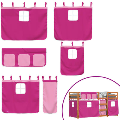 Pinkki parvisänky verhoilla Biza 80x200cm (mänty)