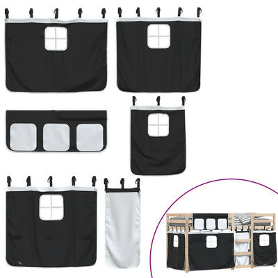 Mustavalkoinen parvisänky verhoilla Aristedie 90x200cm (mänty)