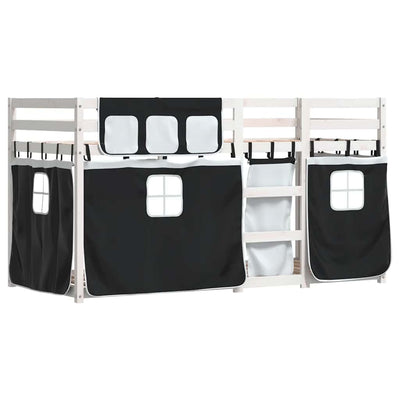 Mustavalkoinen parvisänky verhoilla Aristedie 90x200cm (mänty)