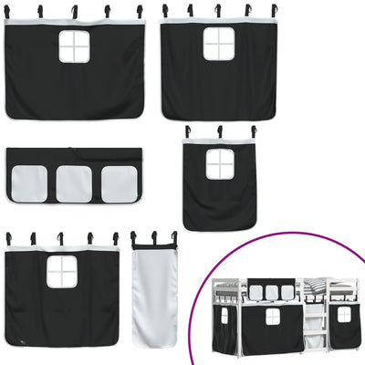 Mustavalkoinen parvisänky verhoilla Aristedie 90x200cm (mänty)