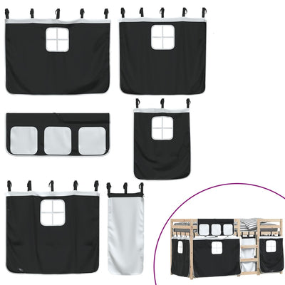 Mustavalkoinen parvisänky verhoilla Aristedie 90x190cm (mänty)