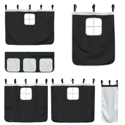 Mustavalkoinen parvisänky verhoilla Aristedie 90x200cm (mänty)