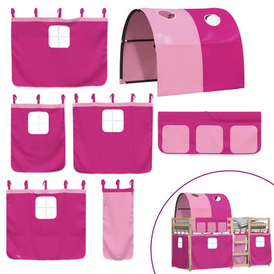 Pinkki parvisänky verhoilla Brandusa 80x200cm (mänty)