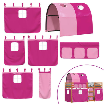 Pinkki parvisänky verhoilla Brandusa 80x200cm (mänty)