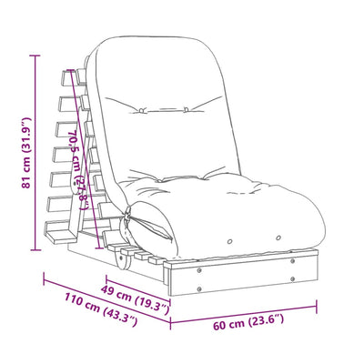 Futon vuodesohva patjalla vahanruskea 60x206x11 cm täysi mänty