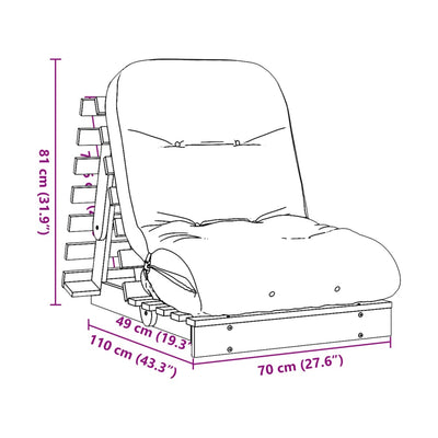 Futon vuodesohva patjalla valkoinen 70x206x11 cm täysi mänty