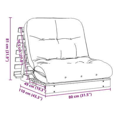 Futon vuodesohva patjalla 80x206x11 cm täysi douglaskuusi