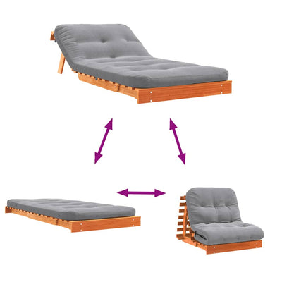 Futon vuodesohva patjalla vahanruskea 90x206x11 cm täysi mänty
