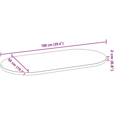 Pöytälevy Vaaleanruskea 100x50x2 cm Massiivipuu Tammi Soikea