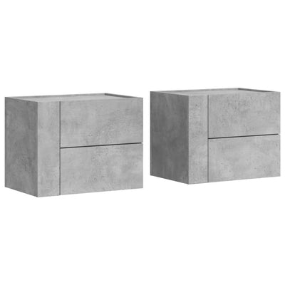 Seinäkiinnitettävät yöpöydät 2 kpl betoninharmaa 45x30x35 cm