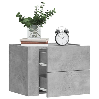 Seinäkiinnitettävät yöpöydät 2 kpl betoninharmaa 45x30x35 cm