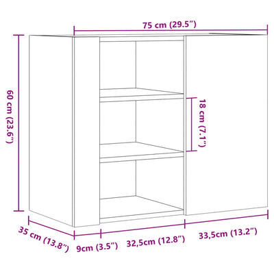 Seinäkaappi musta 75x35x60 cm tekninen puu