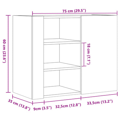 TV-seinäkaappi harmaa Sonoma 75x35x60 cm tekninen puu