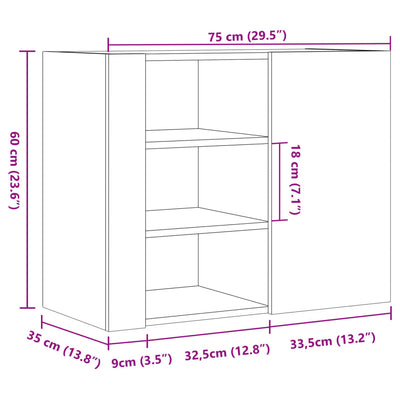 Seinäkaappi ruskea tammi 75x35x60 cm tekninen puu