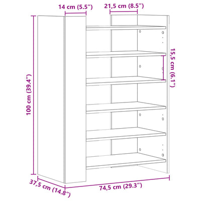 Kenkäkaappi ruskea tammi 74,5x37,5x100 cm tekninen puu
