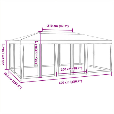 juhlateltta 10 mesh-sivuseinillä, punainen 6x4 m HDPE