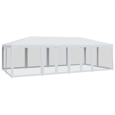 Juhlateltta 12 mesh-sivuseinillä Valkoinen 8x4 m HDPE