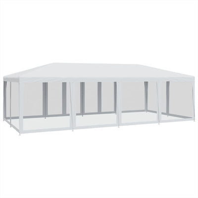 Juhlateltta 12 mesh-sivuseinillä Valkoinen 8x4 m HDPE
