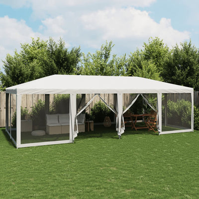 Juhlateltta 12 mesh-sivuseinillä Valkoinen 8x4 m HDPE
