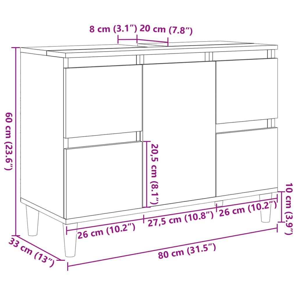 Sonoma tammi pesuallaskaappi Josa 80x33x60cm (puinen)