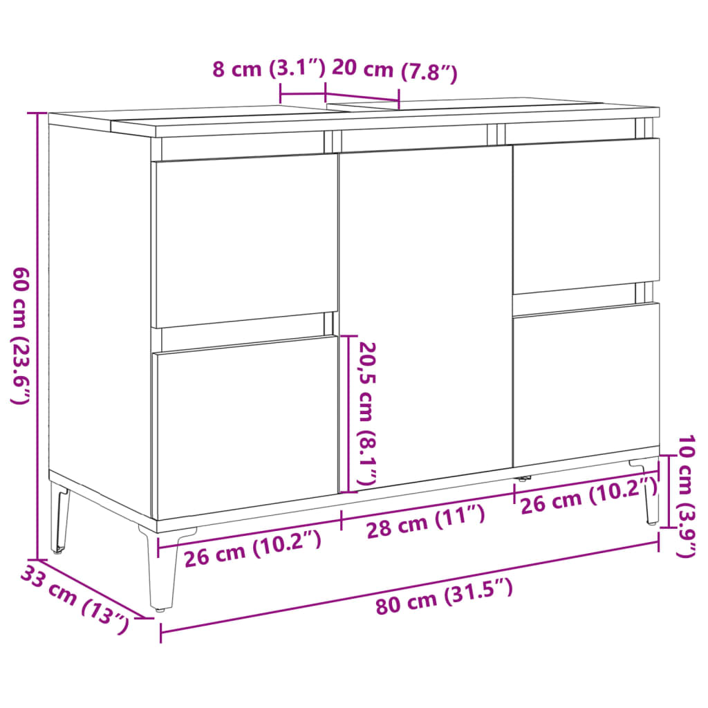 Sonoma tammi pesuallaskaappi Sinza 80x33x60cm (puinen)