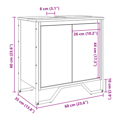Kylpyhuoneen pesuallaskaappi savutammi 60x35x60 cm tekninen puu