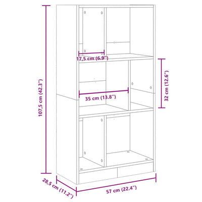 Kirjahylly betoninharmaa 57x28,5x107,5 cm tekninen puu
