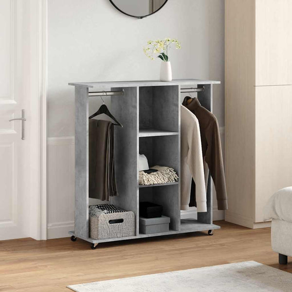 Betoninharmaa vaatekaappi pyörillä Cateluta 102x38x110cm (puinen)