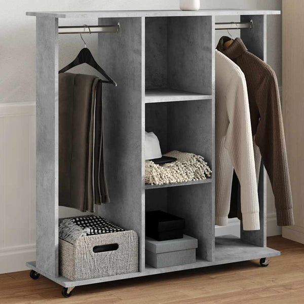Betoninharmaa vaatekaappi pyörillä Cateluta 102x38x110cm (puinen)