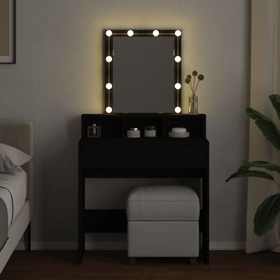 Peilipöytä LED-valoilla musta 80x41x144,5 cm