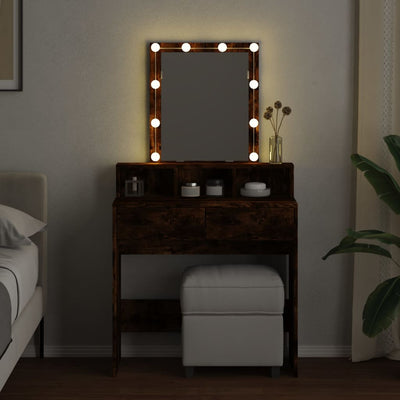 Peilipöytä LED-valoilla savutammi 80x41x144,5 cm
