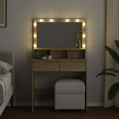 Peilipöytä LED-valoilla Sonoma-tammi 80x41x134,5 cm