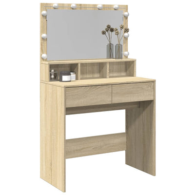 Peilipöytä LED-valoilla Sonoma-tammi 80x41x134,5 cm