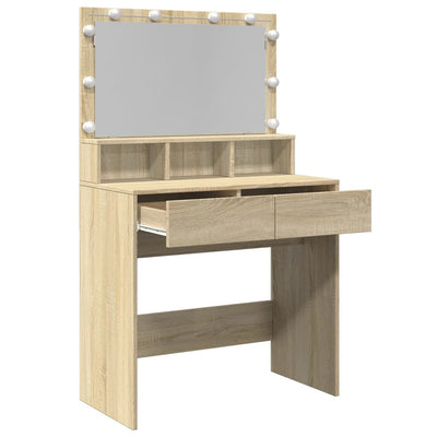 Peilipöytä LED-valoilla Sonoma-tammi 80x41x134,5 cm