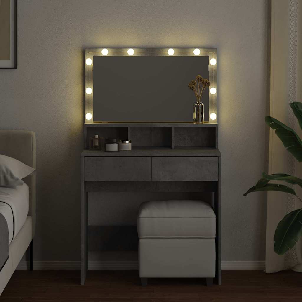 Betoninharmaa peilipöytä led-valoilla Odotie 80x41x134,5cm