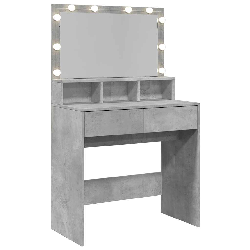 Betoninharmaa peilipöytä led-valoilla Odotie 80x41x134,5cm