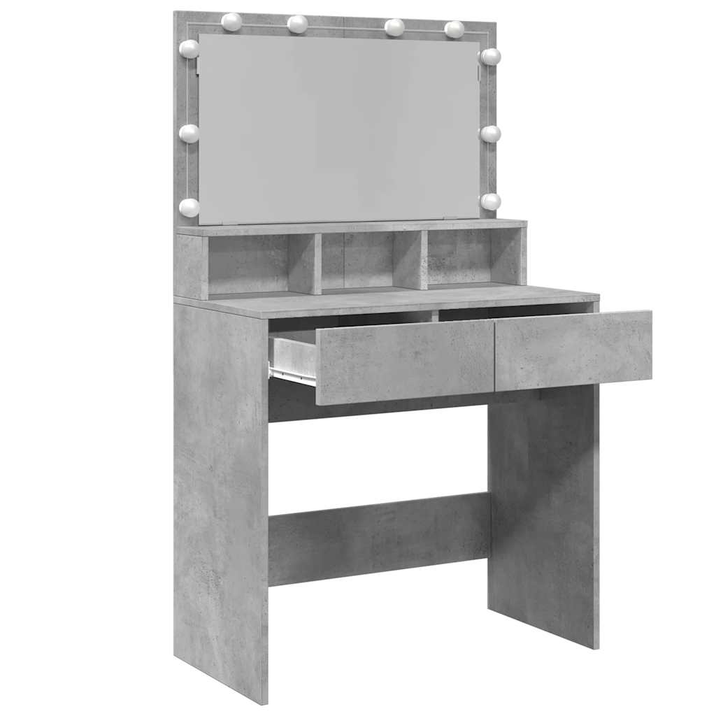 Betoninharmaa peilipöytä led-valoilla Odotie 80x41x134,5cm