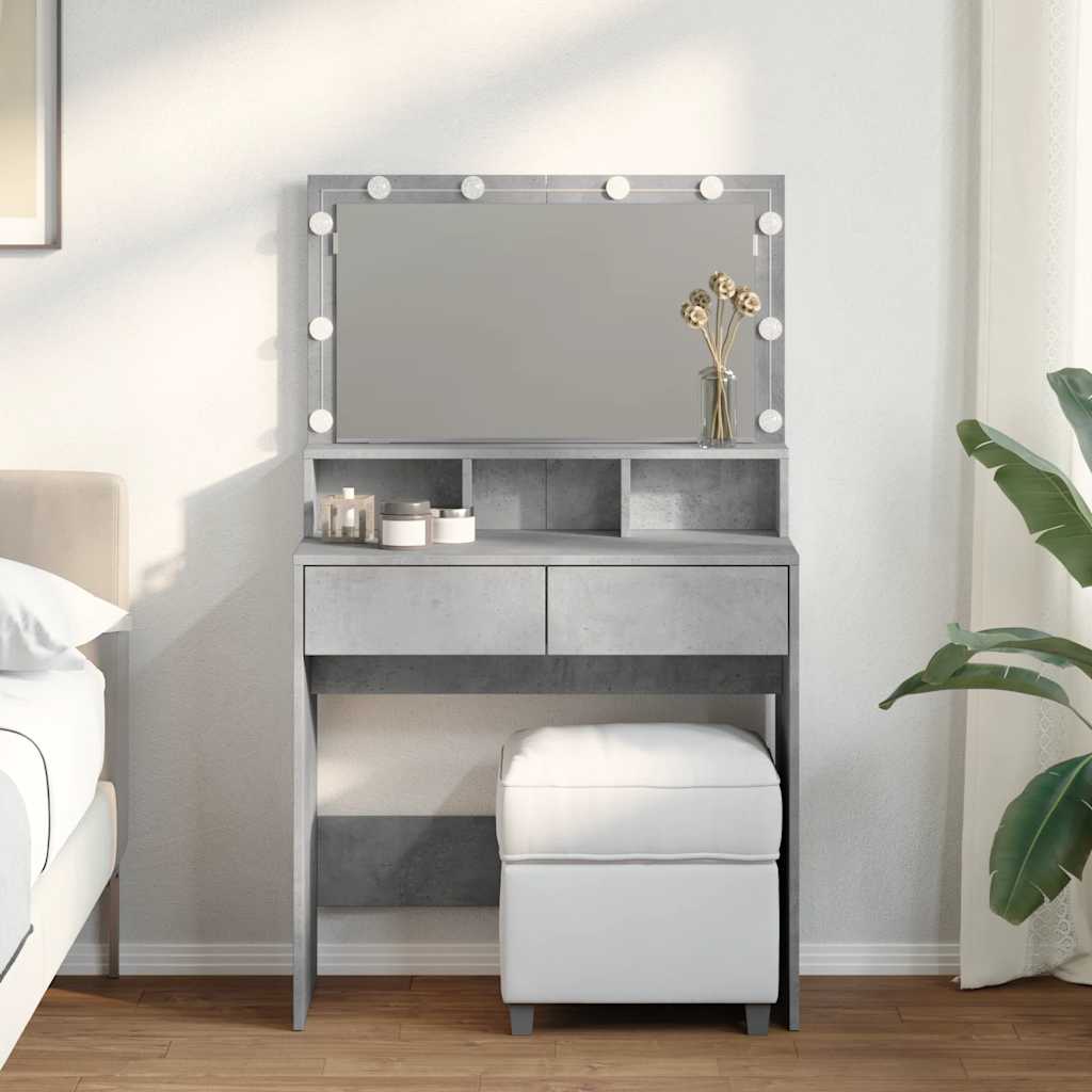 Betoninharmaa peilipöytä led-valoilla Odotie 80x41x134,5cm