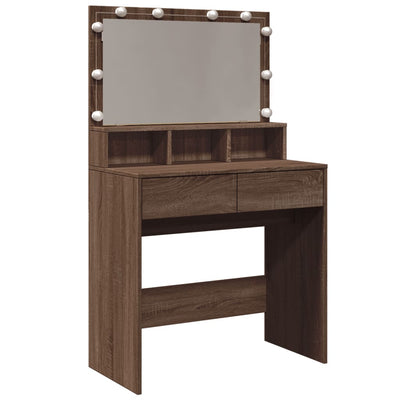 Peilipöytä LED-valoilla ruskea tammi 80x41x134,5 cm