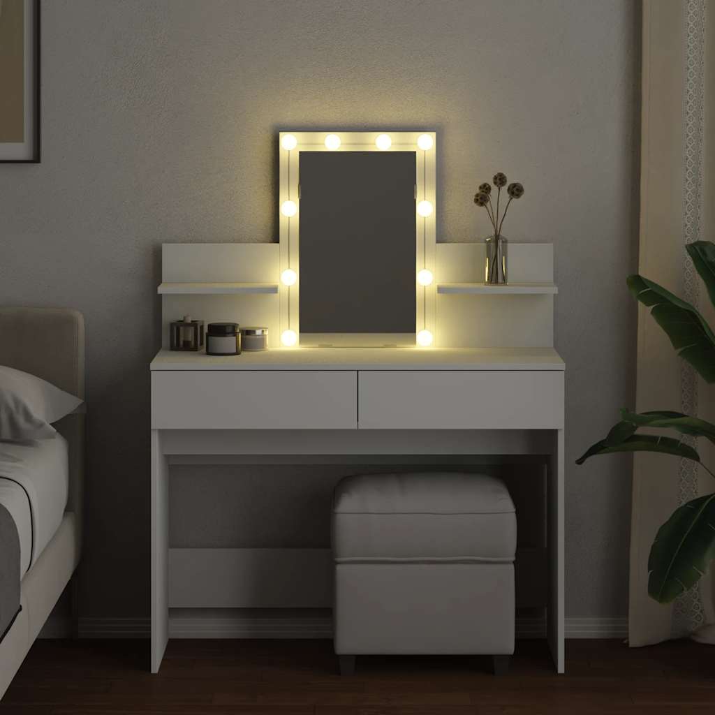 Valkoinen peilipöytä led-valoilla Robinson 100x40x130cm