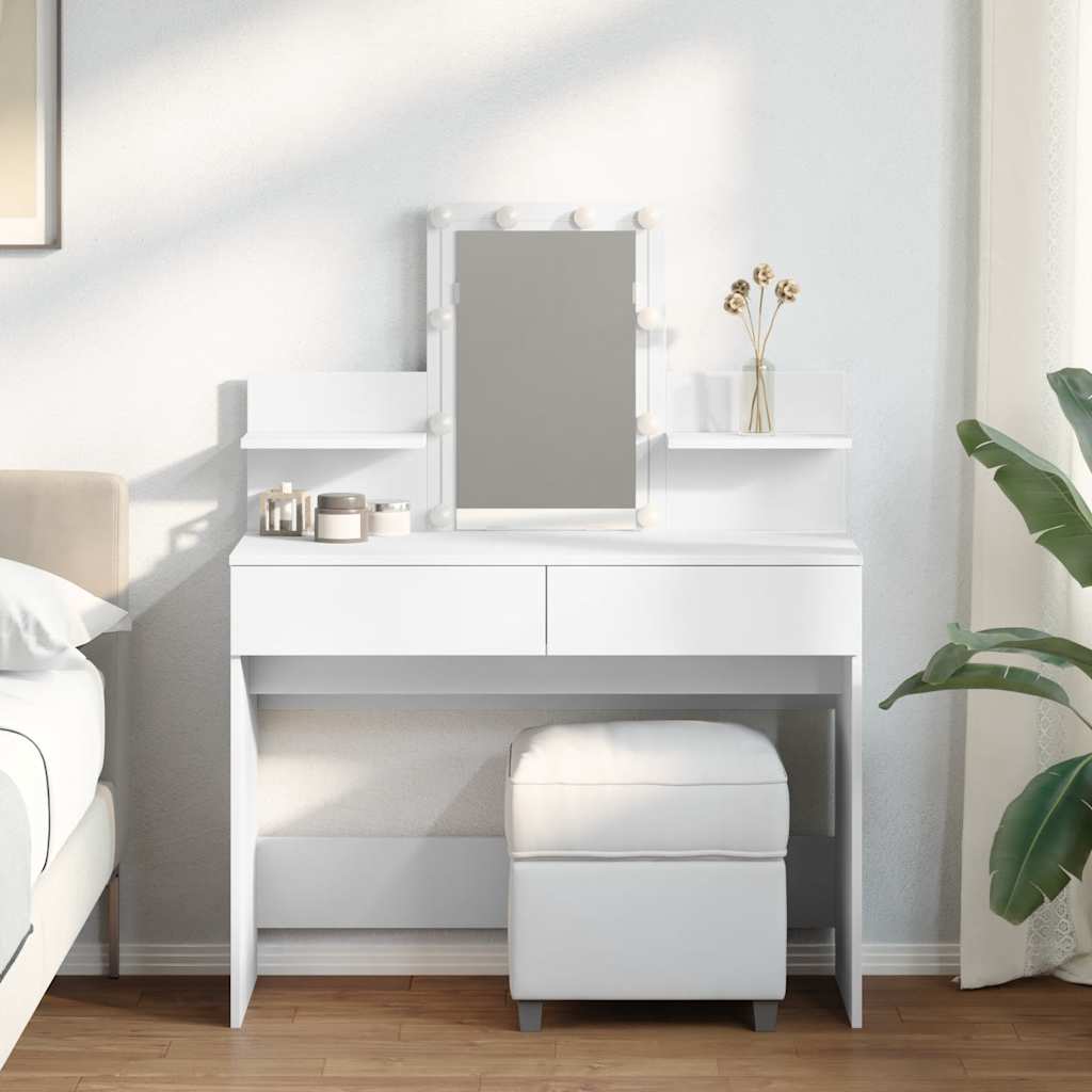 Valkoinen peilipöytä led-valoilla Robinson 100x40x130cm