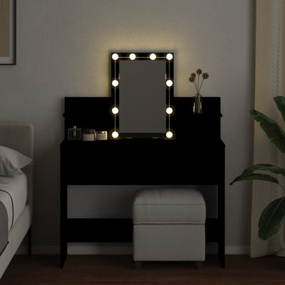 Peilipöytä LED-valoilla musta 100x40x130 cm