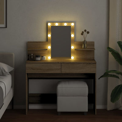 Peilipöytä LED-valoilla Sonoma-tammi 100x40x130 cm