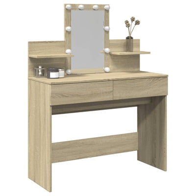 Peilipöytä LED-valoilla Sonoma-tammi 100x40x130 cm
