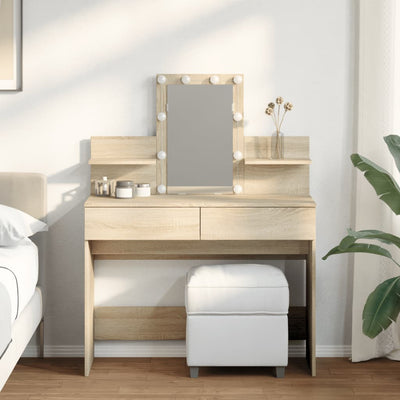 Peilipöytä LED-valoilla Sonoma-tammi 100x40x130 cm